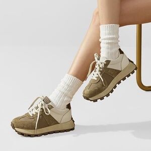 beau today retro green leather platform sneakers